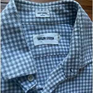 Men’s Taylor Stitch California Gray/White gingham plaid button front shirt M 40